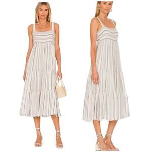 Revolve Rails Shailene Linen Blend Smocked Midi Dress in Montauk Stripe Size XS